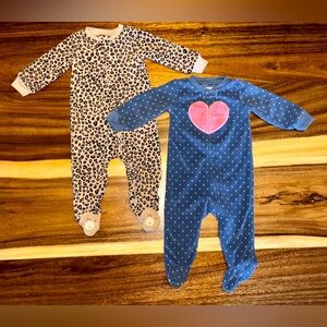 Carter's 2-pack Footies: Blue and Pink With Heart and Leopard Print One Piece